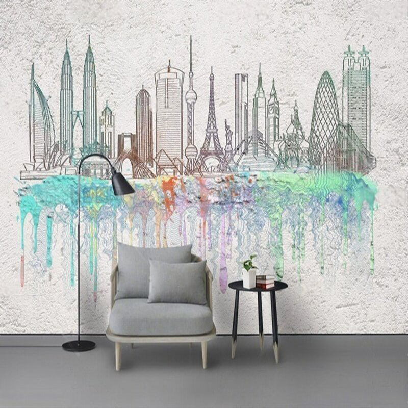 Modern watercolor city silhoue - Commercial Wallpaper Printing incelemesi ve fiyatı