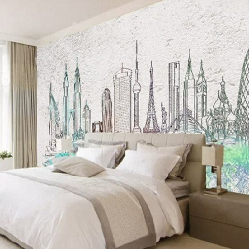 Modern watercolor city silhoue - Commercial Wallpaper Printing incelemesi ve fiyatı