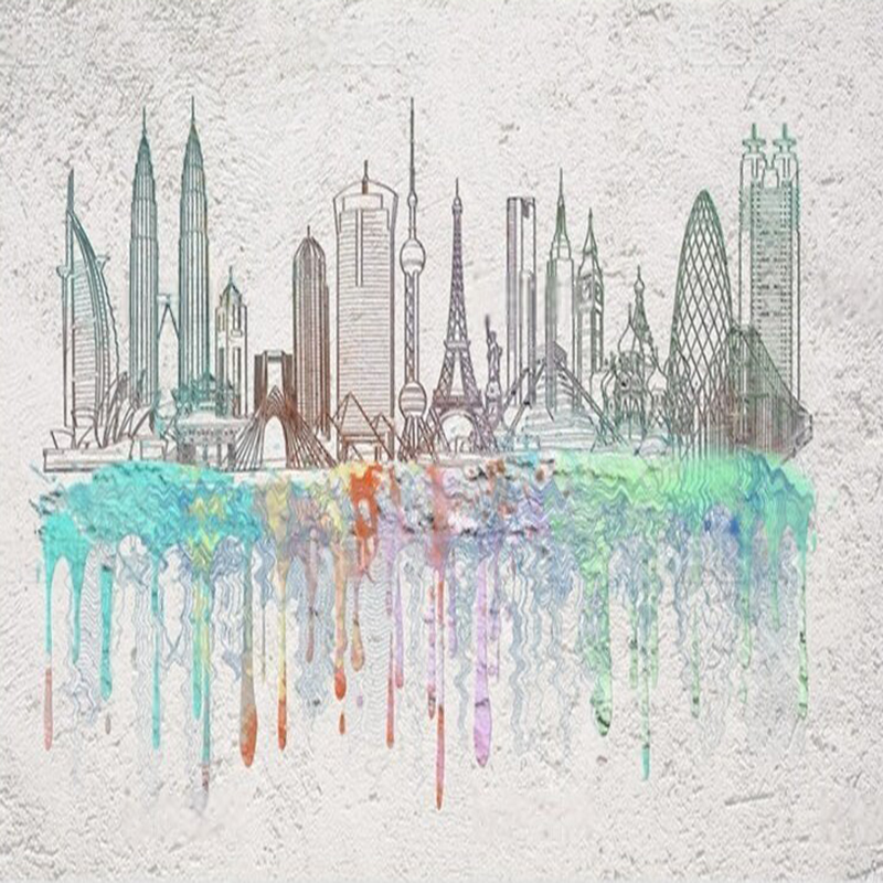 Modern watercolor city silhoue - Commercial Wallpaper Printing incelemesi ve fiyatı